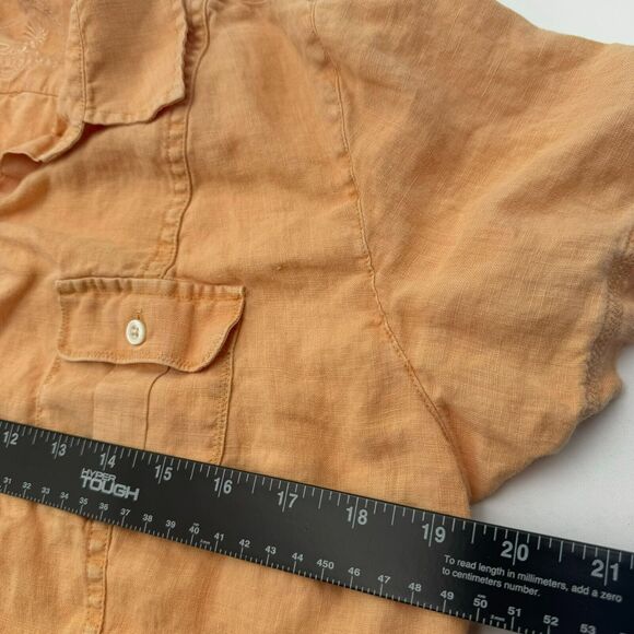 TOMMY BAHAMA | Women's Medium Linen Peach Orange Relax Short Sleeve Button Shirt - Picture 9 of 10